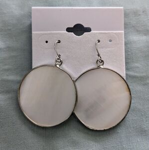 White Round Mother of Pearl Pierced Earrings